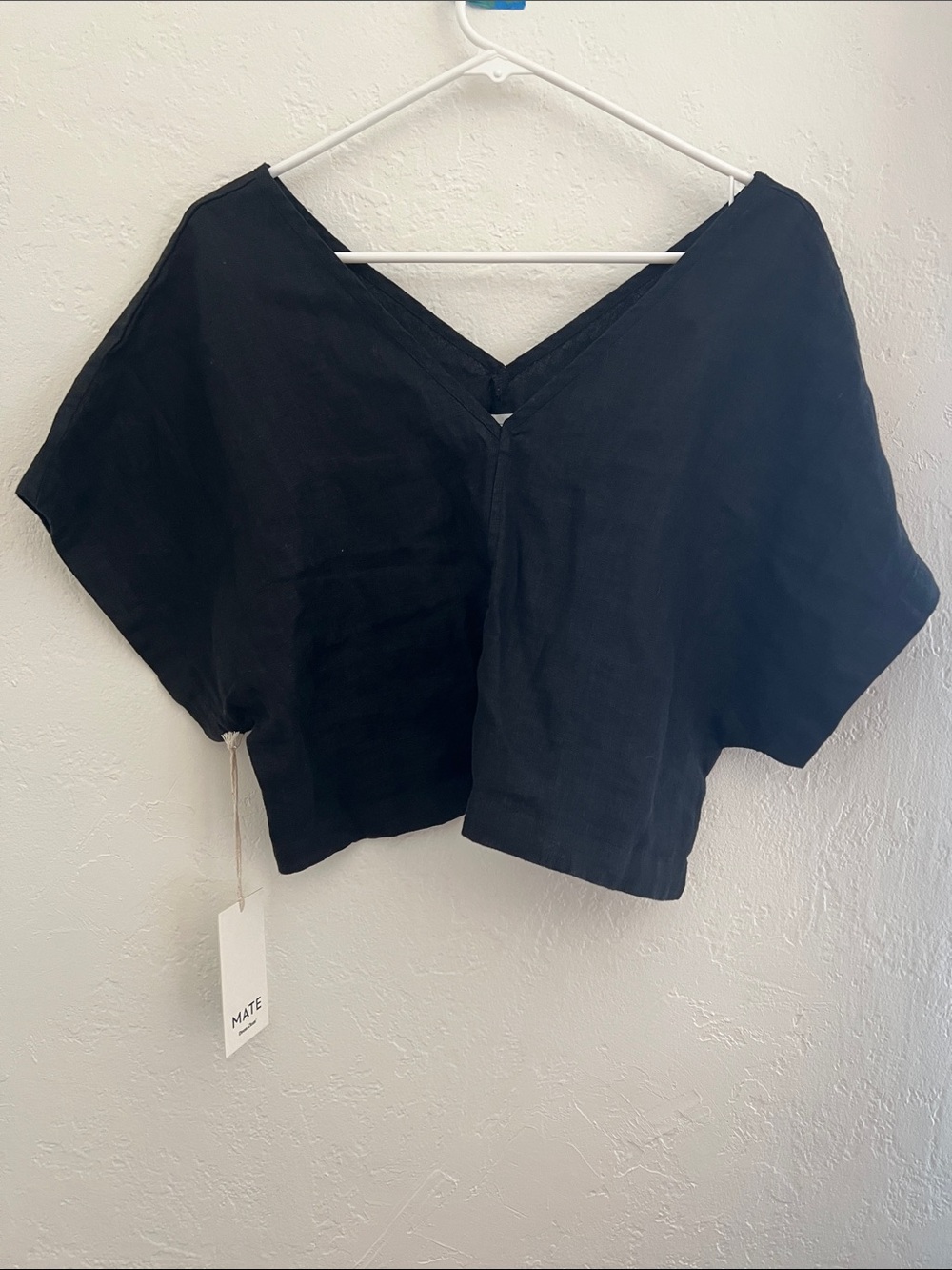 NWT Mate the Label Organic Linen Crop Tee Black Medium